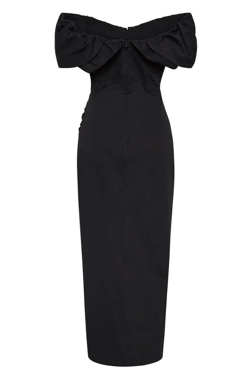 HAILEY OFF SHOULDER MIDI DRESS - Black