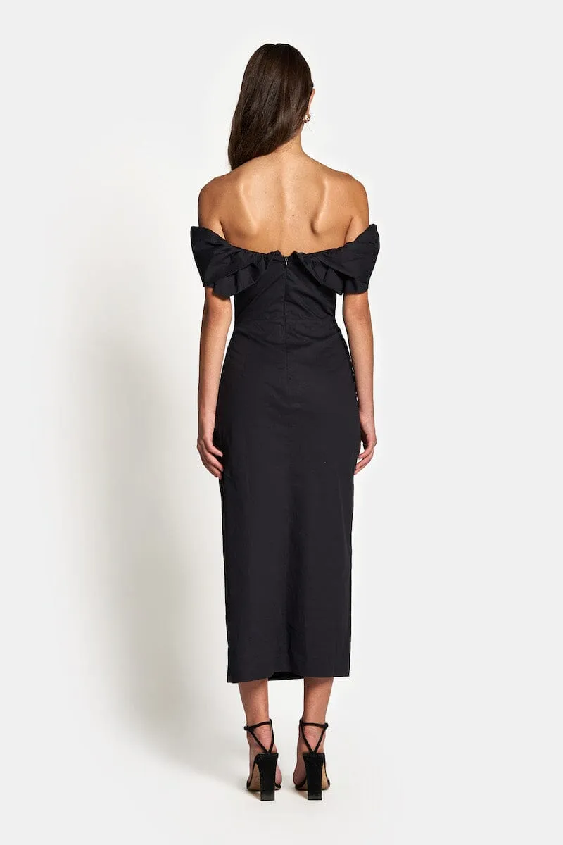 HAILEY OFF SHOULDER MIDI DRESS - Black