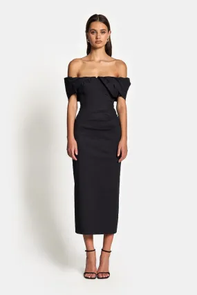 HAILEY OFF SHOULDER MIDI DRESS - Black