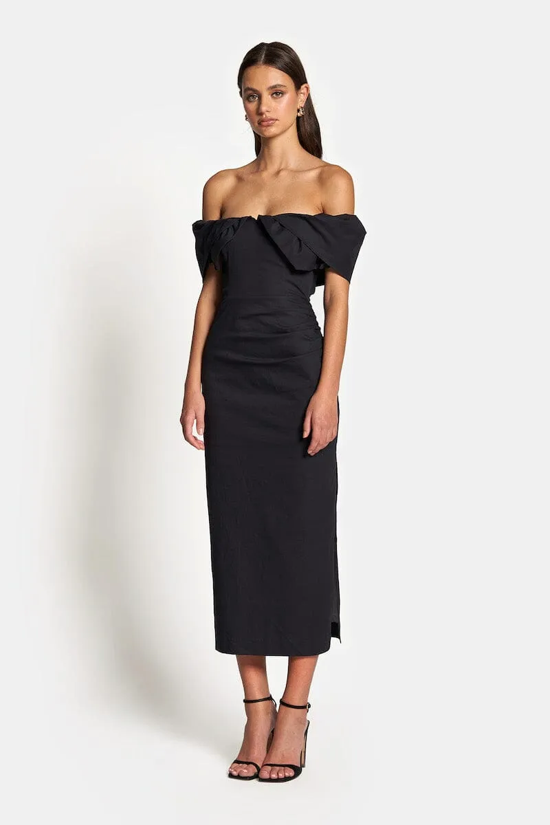 HAILEY OFF SHOULDER MIDI DRESS - Black