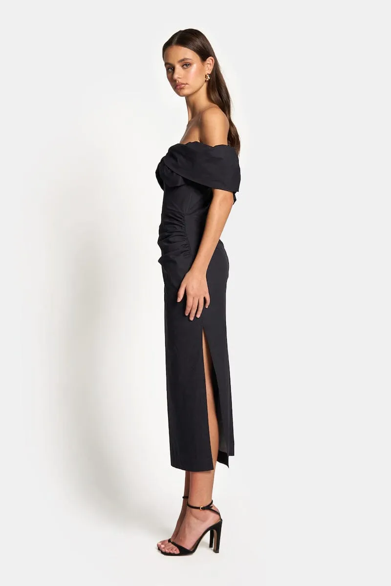 HAILEY OFF SHOULDER MIDI DRESS - Black