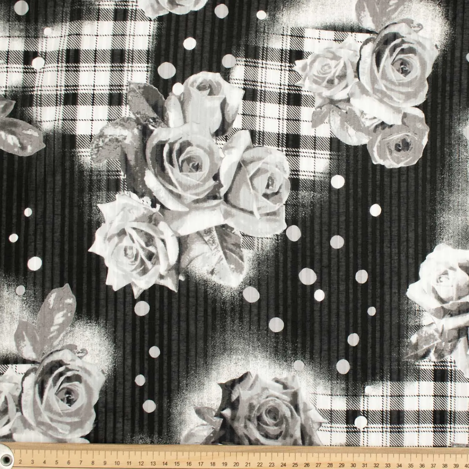 Japanese Cotton Prints Black & White Floral  Design-6