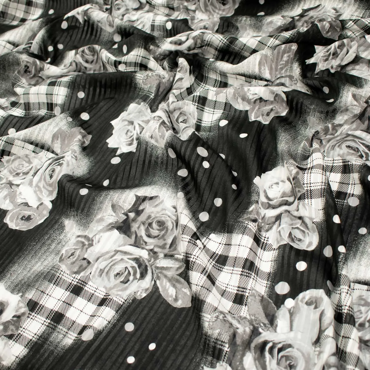 Japanese Cotton Prints Black & White Floral  Design-6