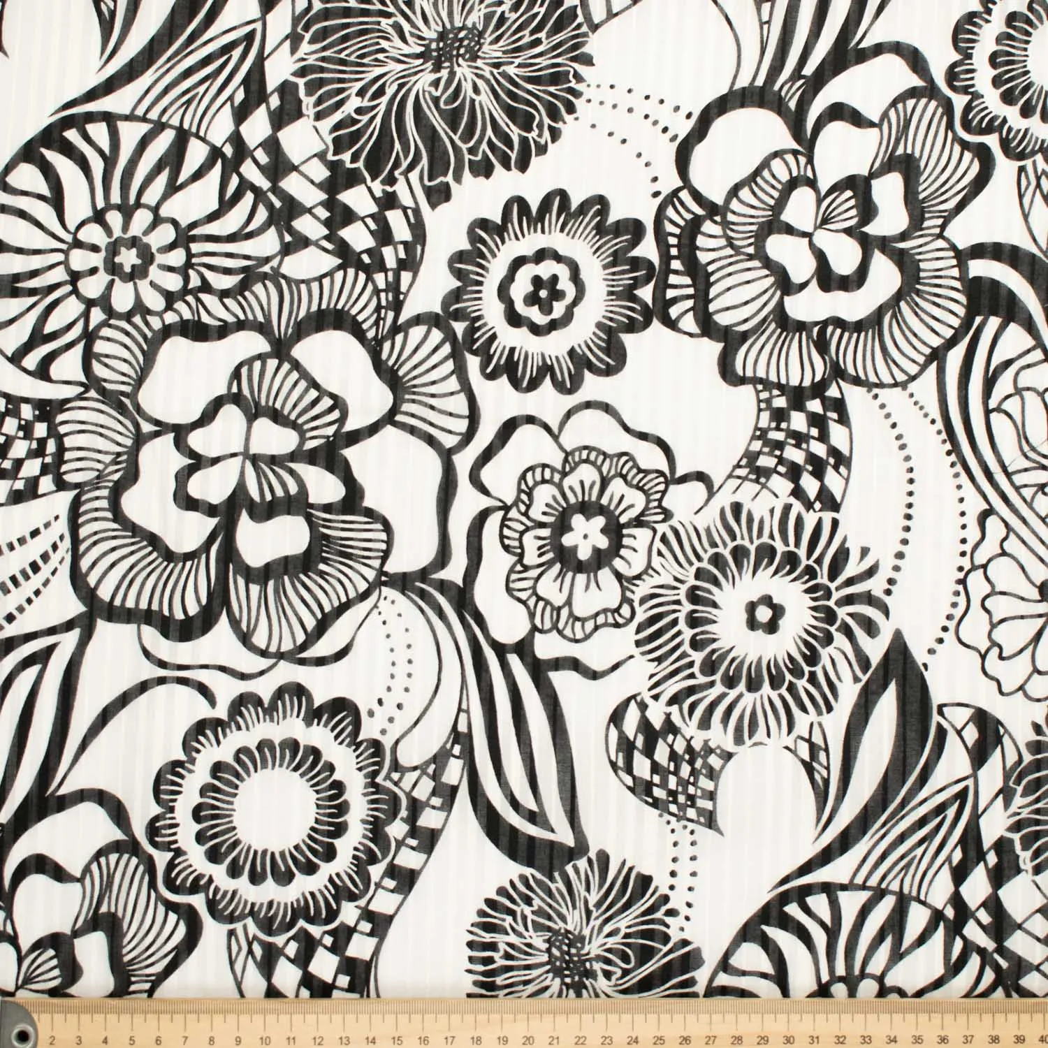 Japanese Cotton Prints Black & White Florals Design-12