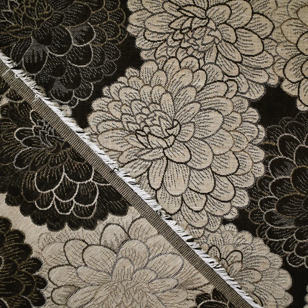 Japanese Packed Floral Jacquard Black/Taupe