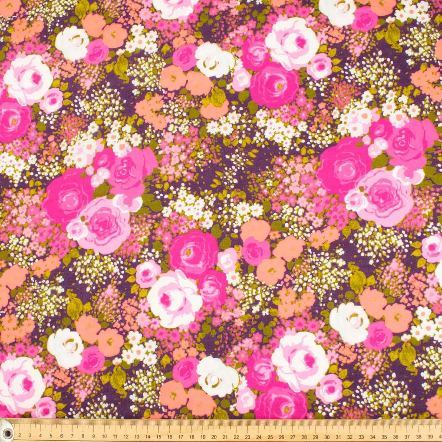 Japanese Pure Cotton Lawn Prints Design-152 Pink & Peach Flowers on Burgundy