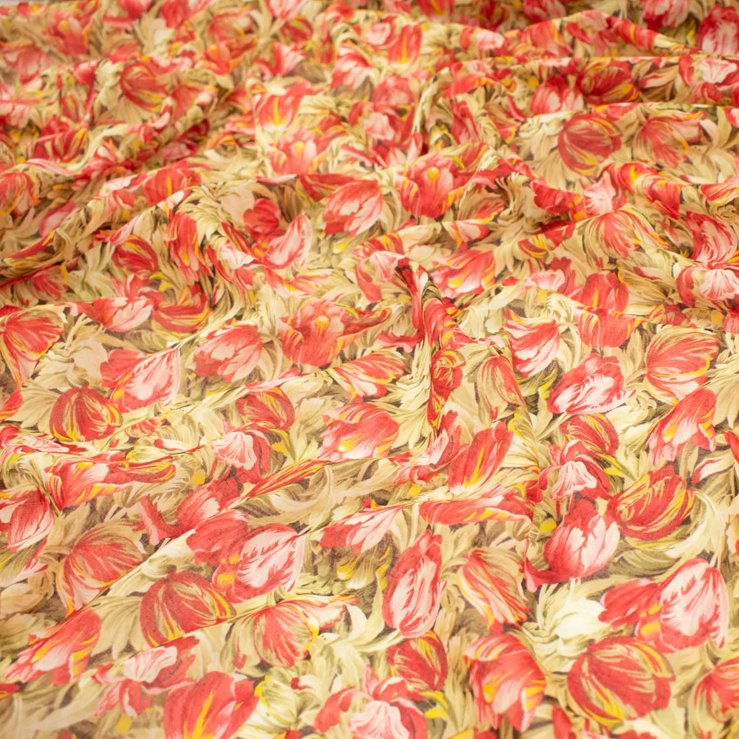 Japanese Pure Cotton Lawn Prints Design-166 Red & Beige Tulip