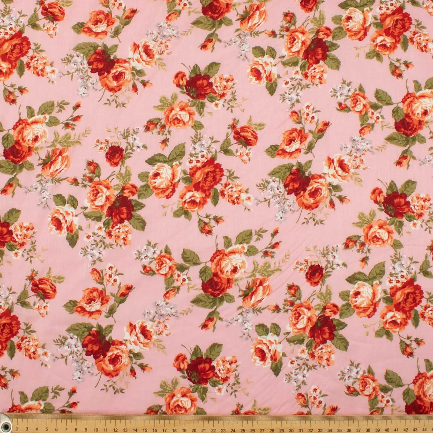 Japanese Pure Cotton Lawn Prints Design-181 Red Roses Blooms on Baby Pink