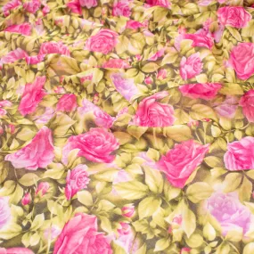 Japanese Pure Cotton Lawn Prints Design-200 Hot Pink Roses & Brown Leaves