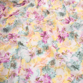 Japanese Pure Cotton Lawn Prints Design-208 Large Cerise Pink & Teal Flowers on Pale Yellow