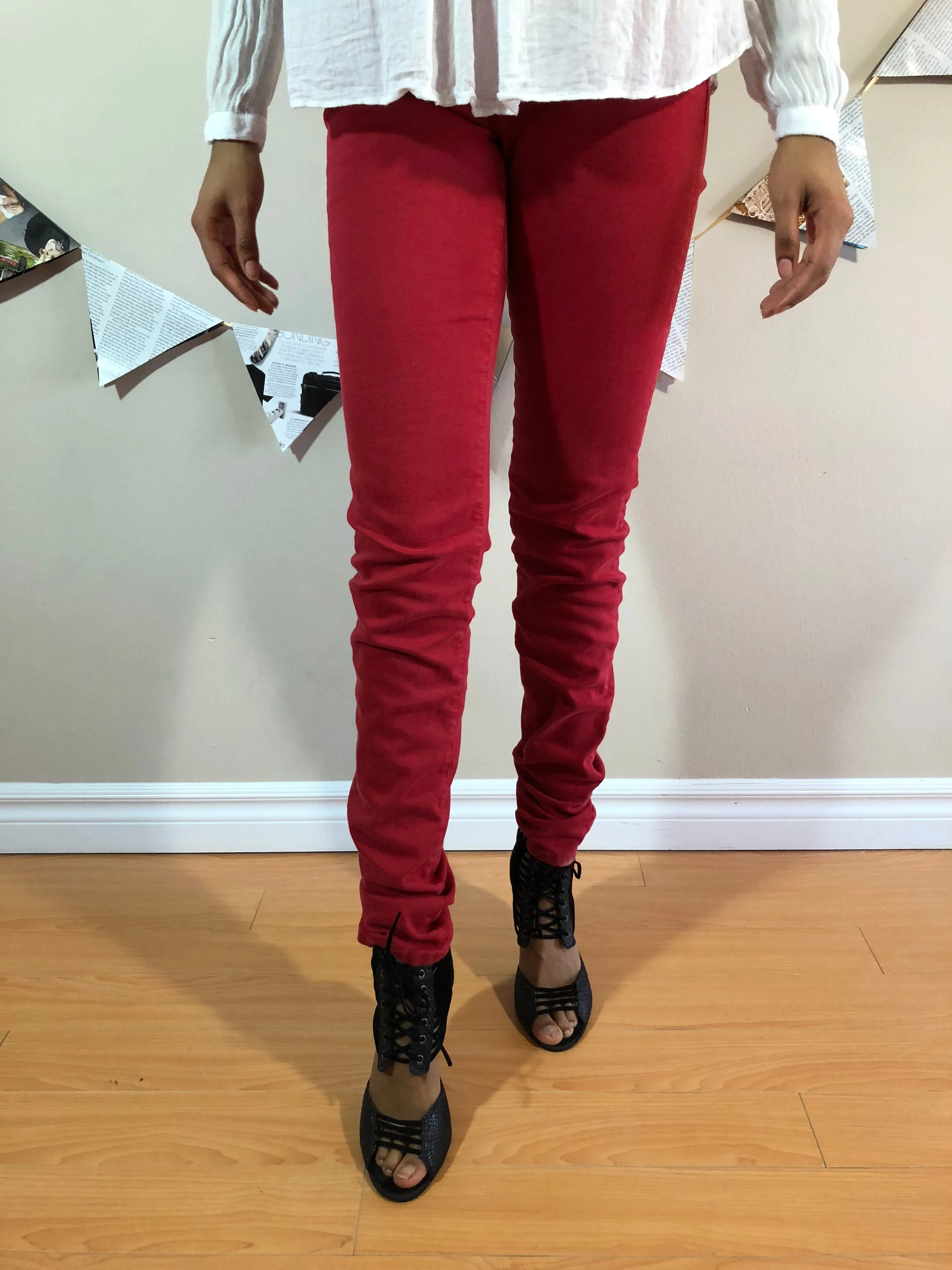 Joe's Jeans Red Mid Rise Skinny Ankle Pants - Size 25 Tall