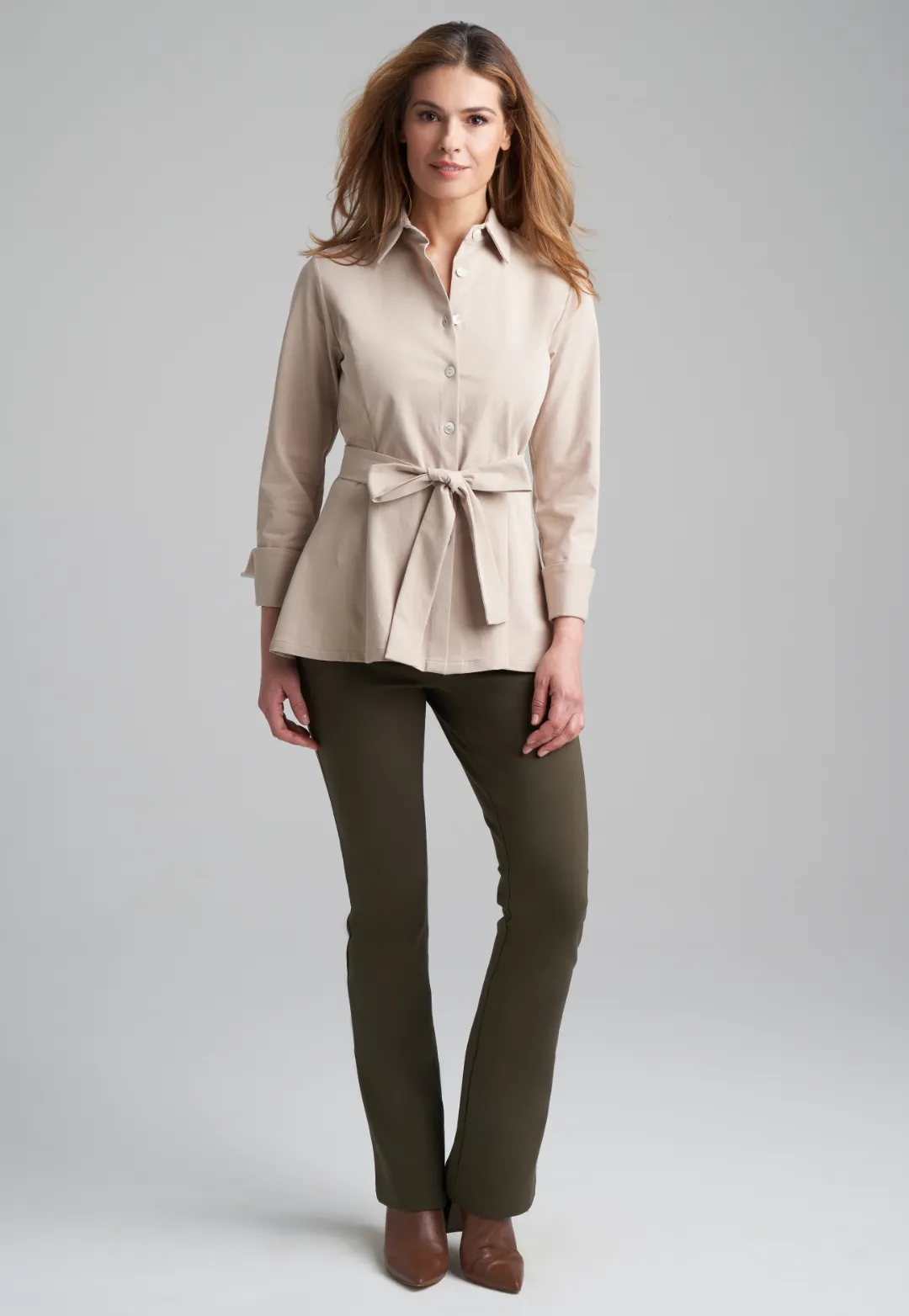 Keaton Italian Stretch Blouse in Khaki