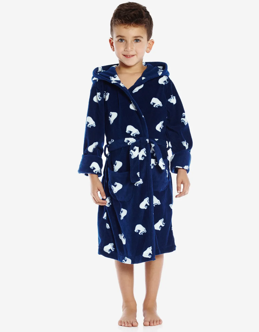 Kid's Christmas Animal Print Hooded Fleece Robe