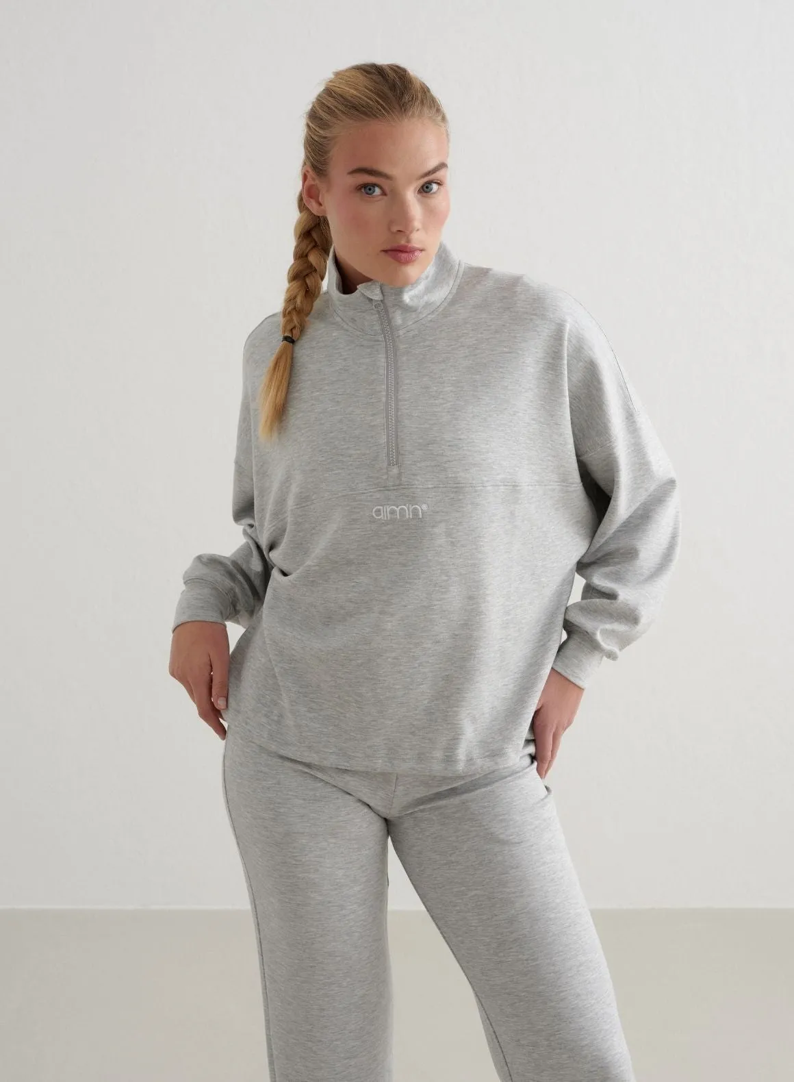 Light Grey Melange Comfy Modal Half Zip