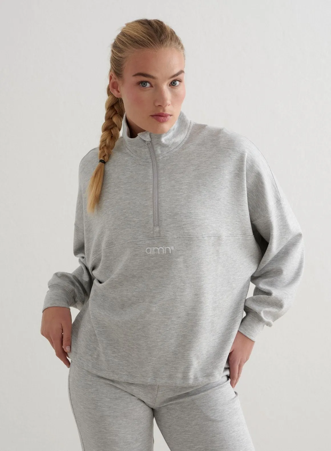 Light Grey Melange Comfy Modal Half Zip