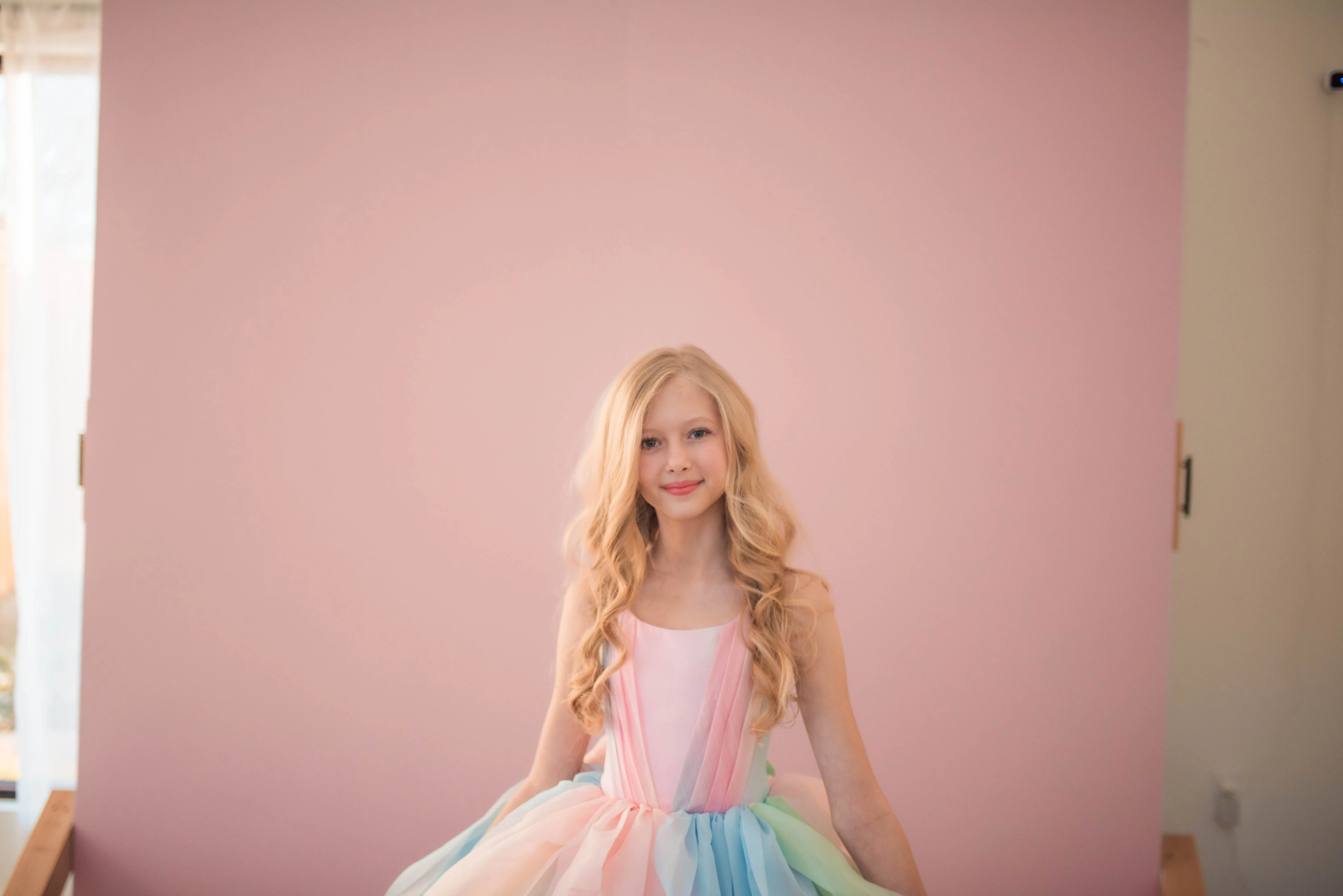 Limited Edition Couture Rental Gown "Petal Whispers" Pastel -  Floor Length Dress  ( 7 Year - Petite 10 Year)