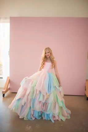 Limited Edition Couture Rental Gown "Petal Whispers" Pastel -  Floor Length Dress  ( 7 Year - Petite 10 Year)