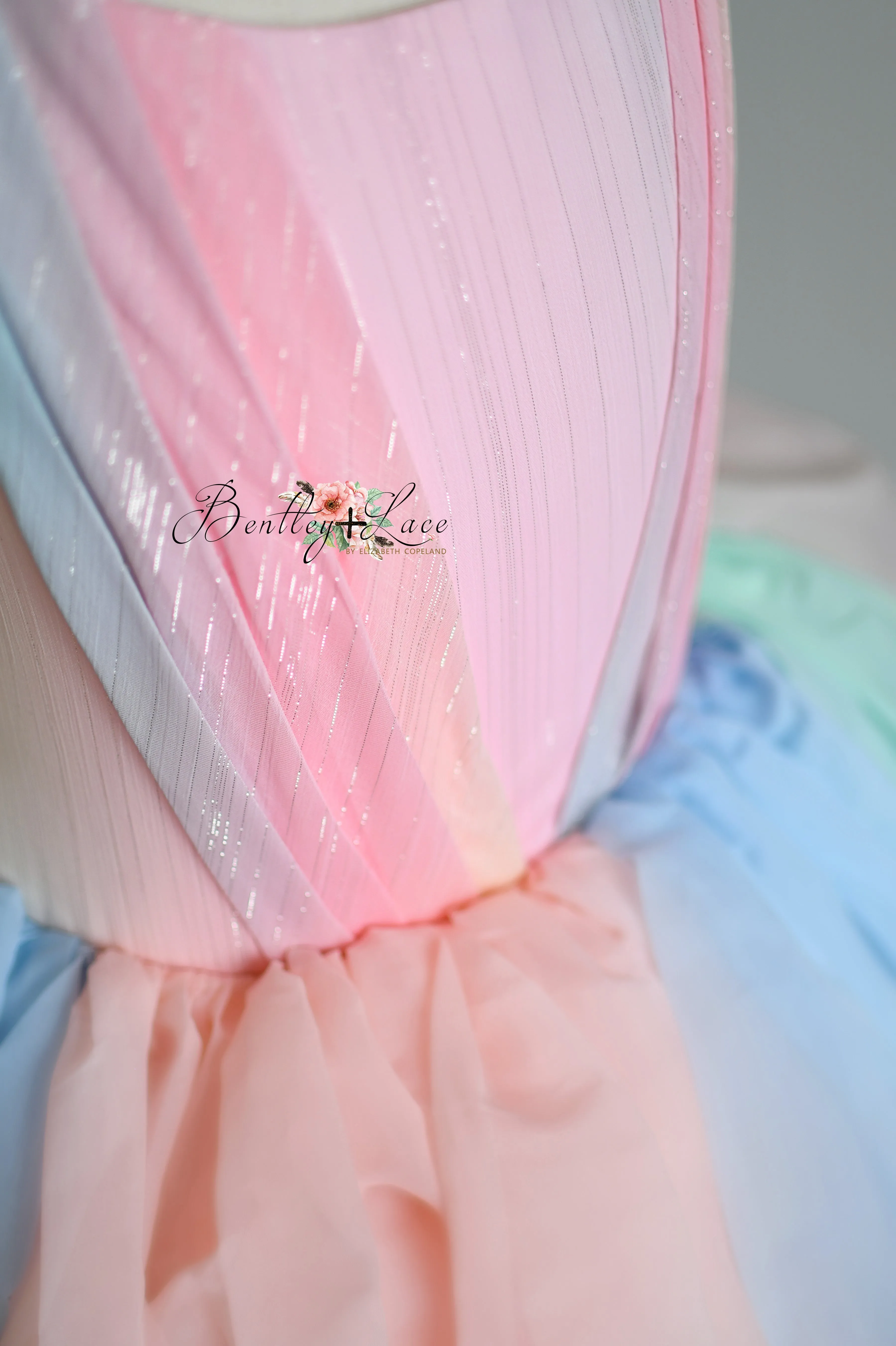 Limited Edition Couture Rental Gown "Petal Whispers" Pastel -  Floor Length Dress  ( 7 Year - Petite 10 Year)