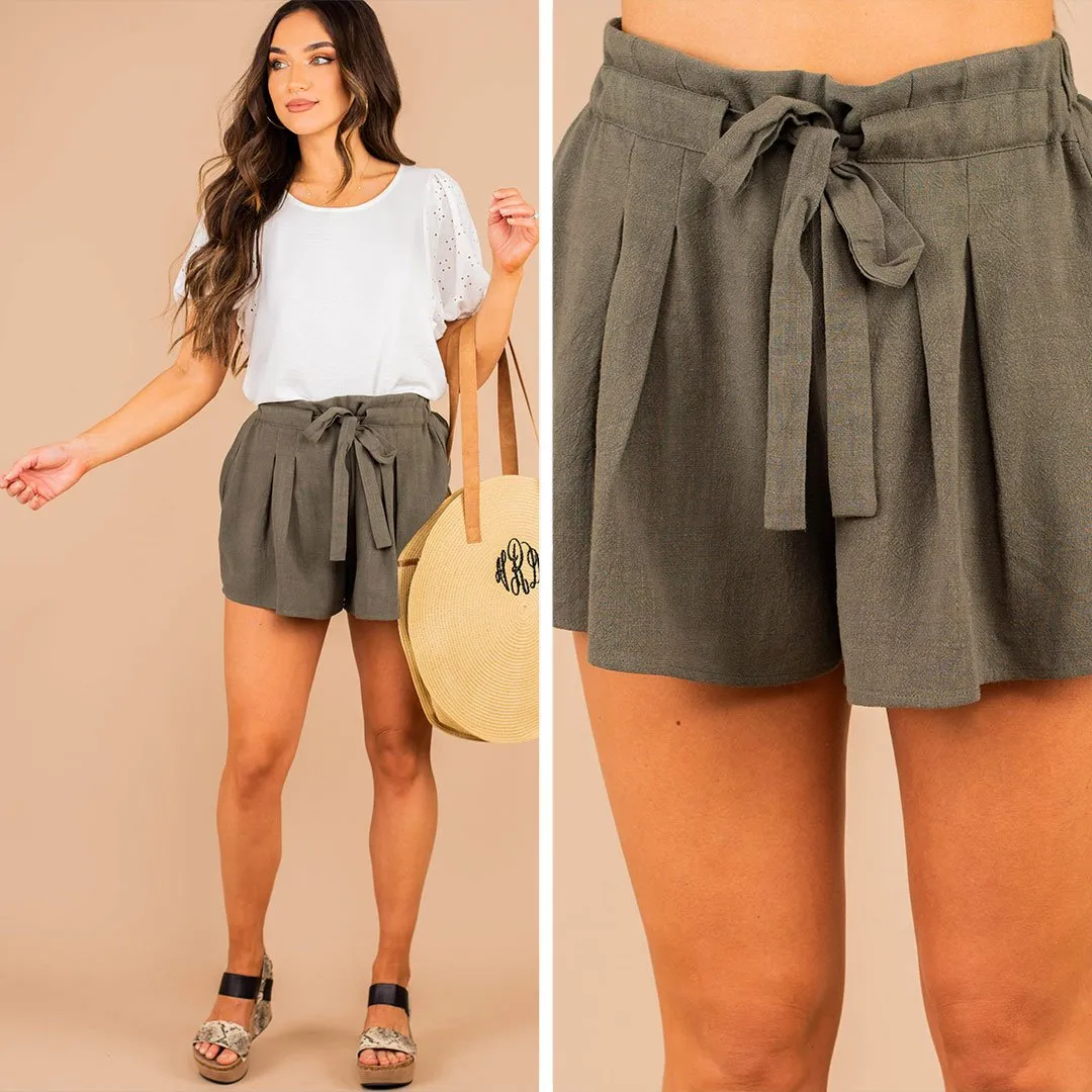 Make You Happy Olive Green Pleated Shorts