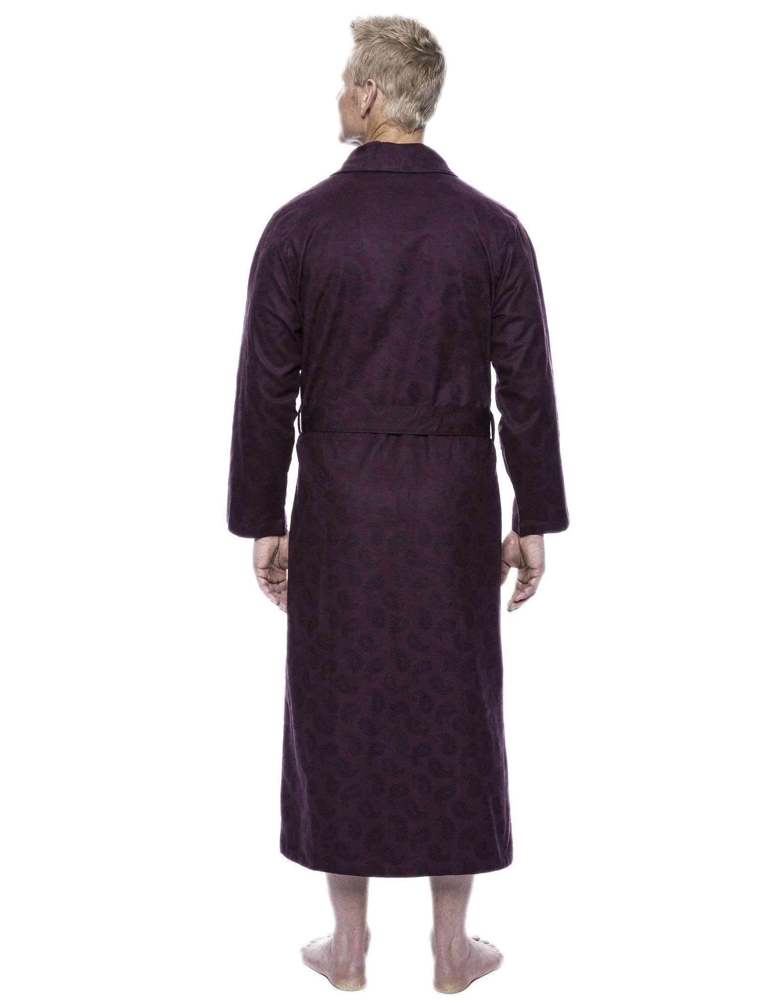 Men's 100% Cotton Flannel Long Robe - Paisley Fig/Black