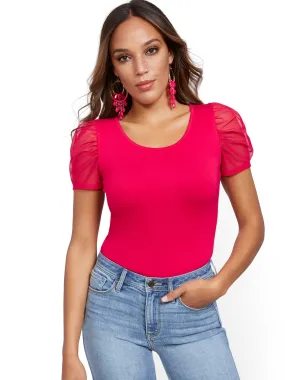 Mesh Puff-Sleeve Tee