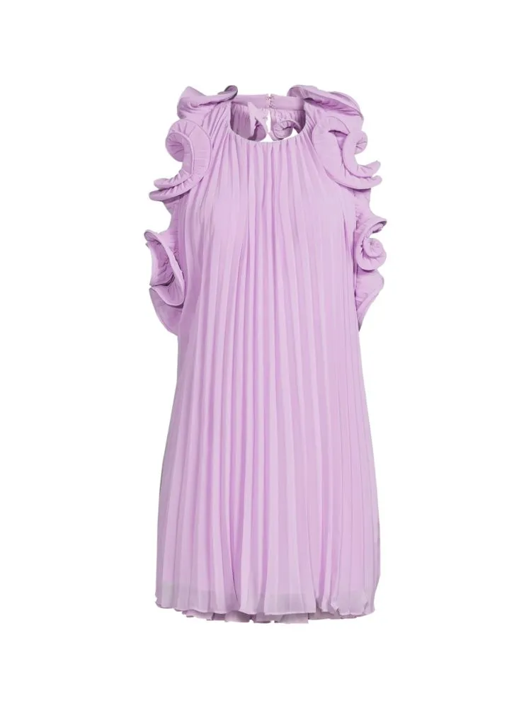 Mimi A-line mini dress with ruffles and Amur pleats, Lilac Petal