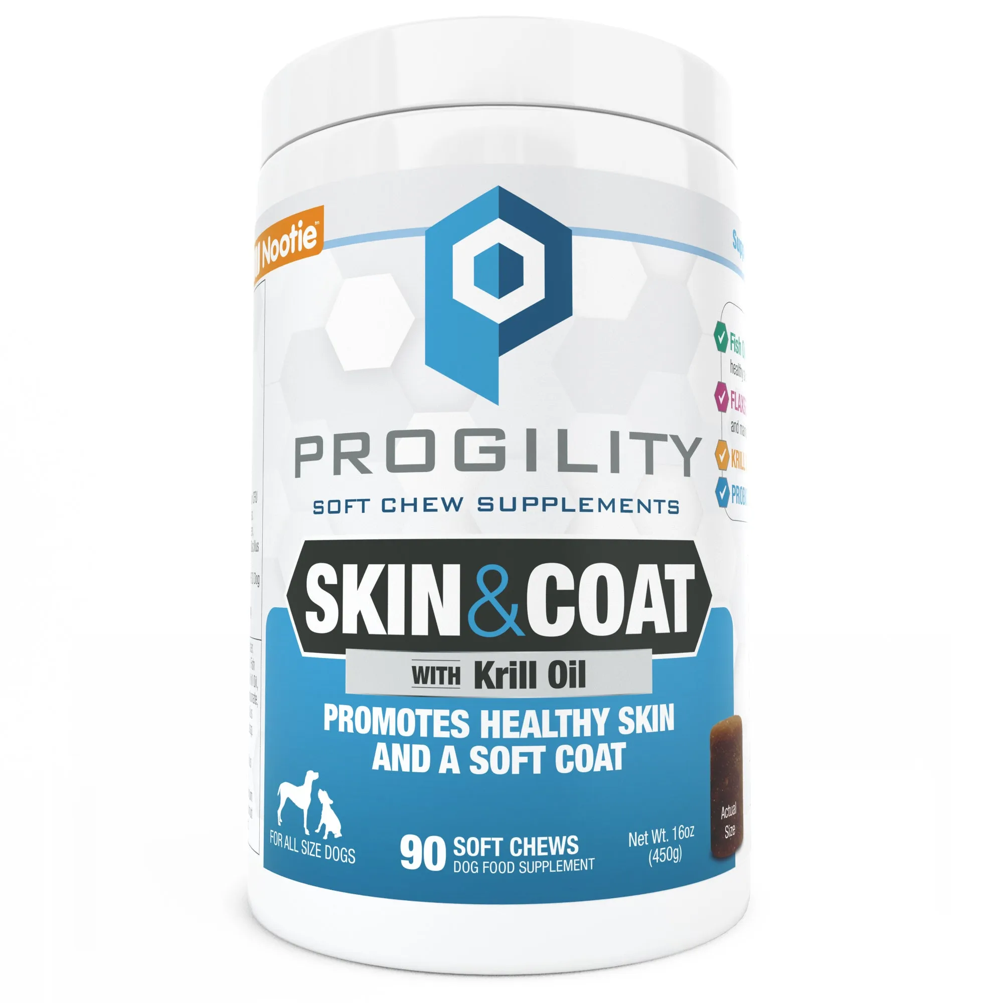 Nootie Progility Skin & Coat Soft Chews, 90-Count, Dog Supplement