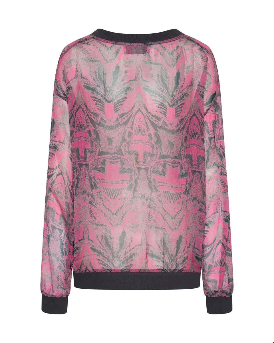 One Teaspoon Kaleidoscope Crew Longsleeve Top in Pink Prism - Final Sale