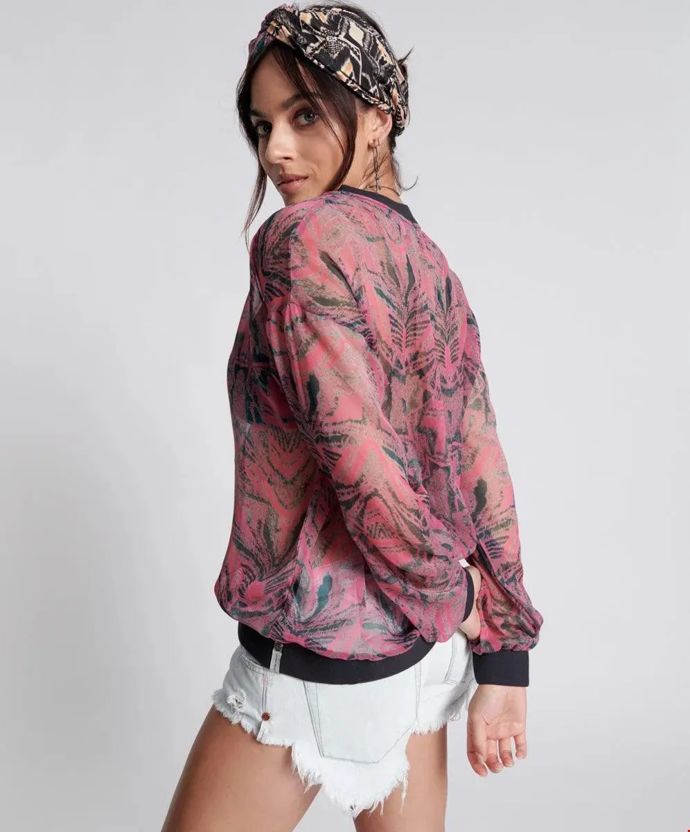 One Teaspoon Kaleidoscope Crew Longsleeve Top in Pink Prism - Final Sale