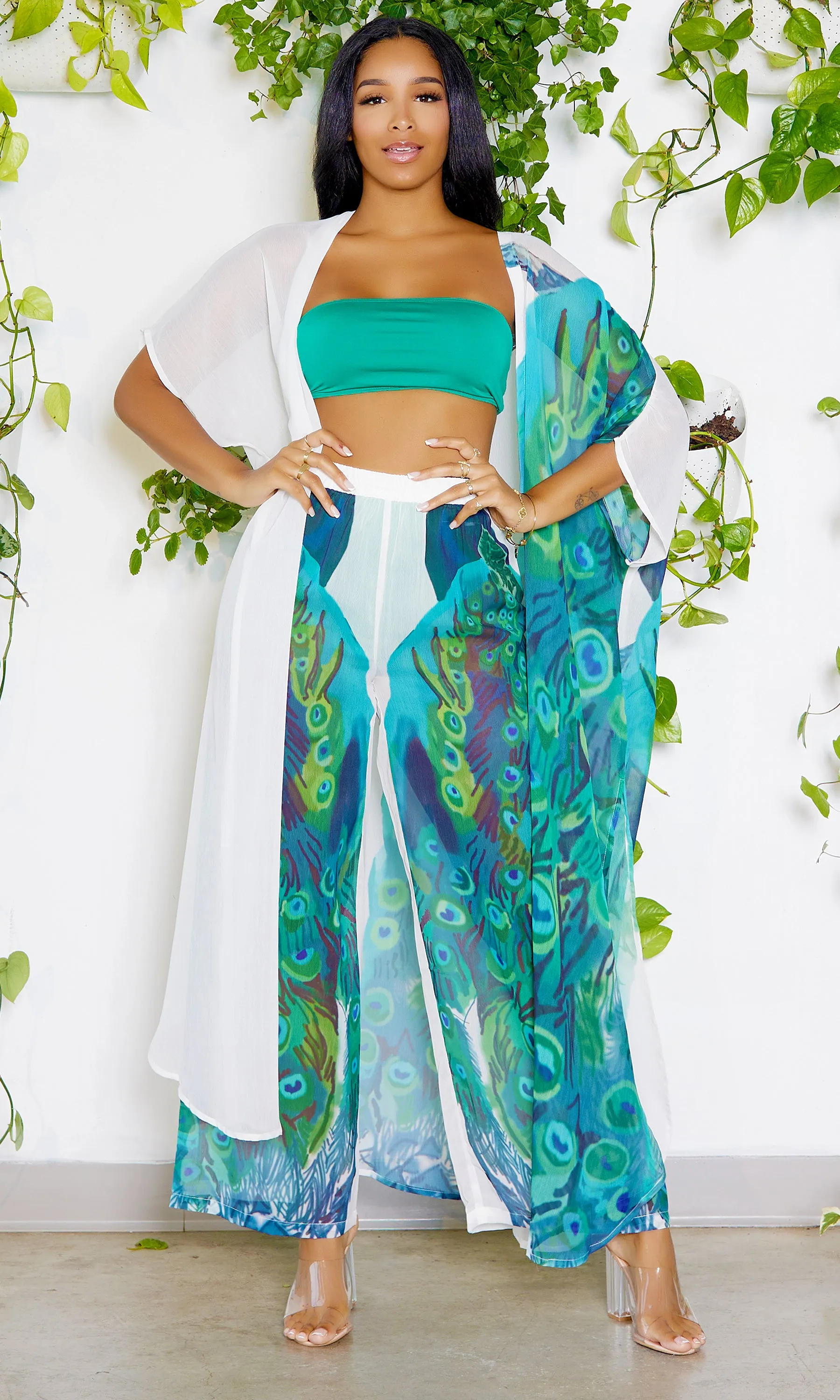 Peacock In Paradise | Kimono Pants Set