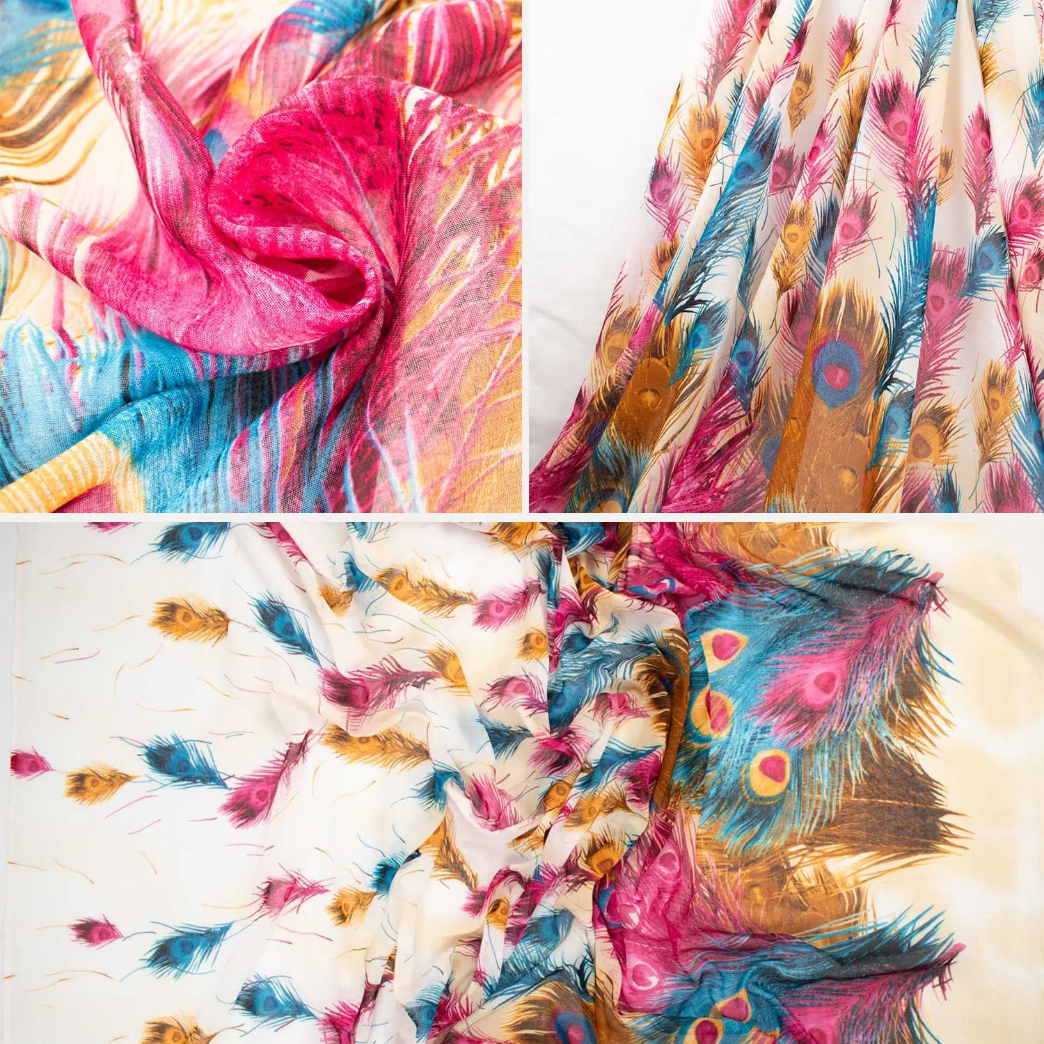 Peacock Printed Cotton Blended Voile Pink & Blue