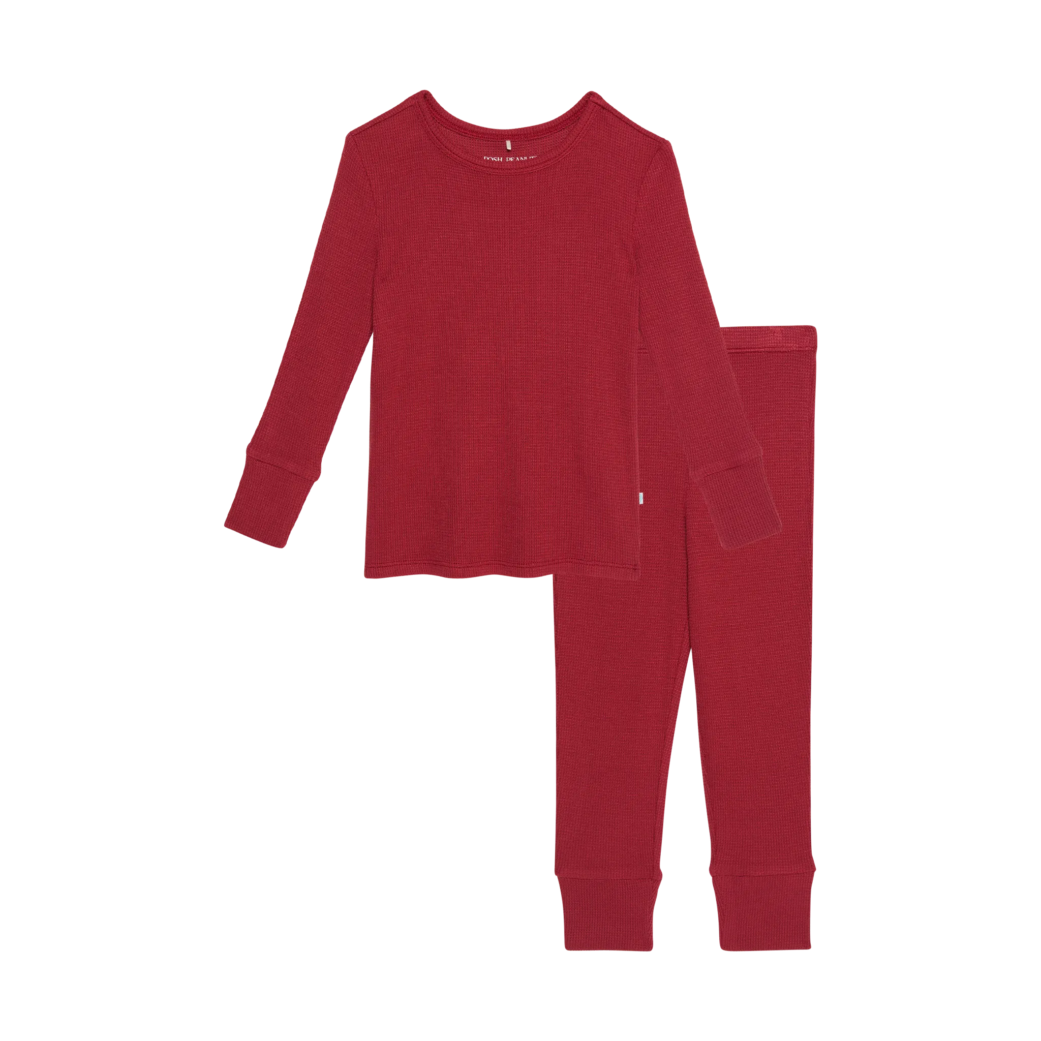 Posh Peanut Basic Long Sleeve Pajamas - Crimson Waffle