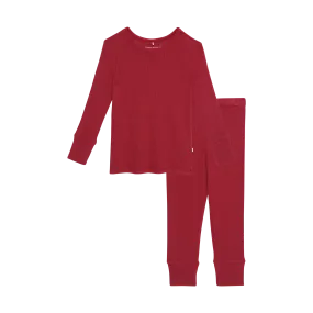 Posh Peanut Basic Long Sleeve Pajamas - Crimson Waffle