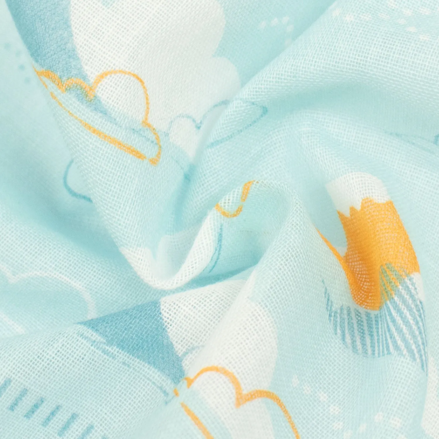 Printed Cotton Voile Design-33 Yellow Mountain & White Cloud on Baby Blue