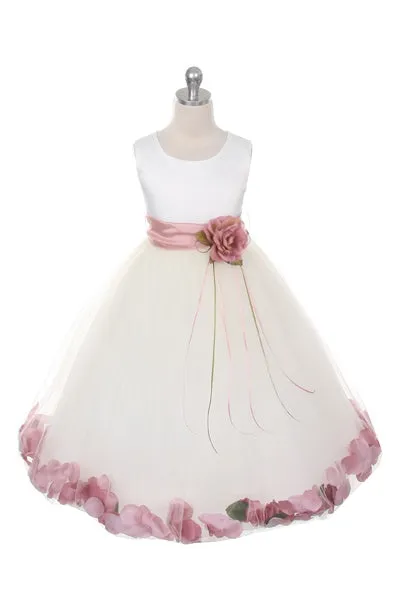 *RESTOCKED* 160B Ivory Satin Flower Petal Girl Dress (1 of 2)