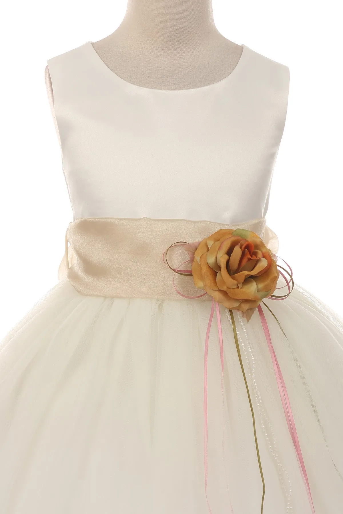 *RESTOCKED* 160B Ivory Satin Flower Petal Girl Dress (1 of 2)