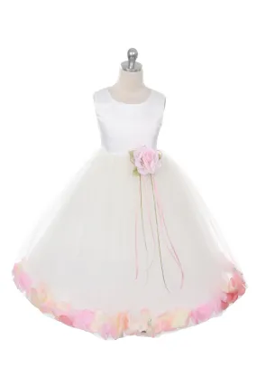 *RESTOCKED* 160B Ivory Satin Flower Petal Girl Dress (1 of 2)