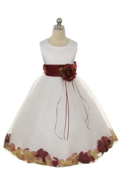 *RESTOCKED* 160B  Ivory Satin Flower Petal Plus Size Girl Dress