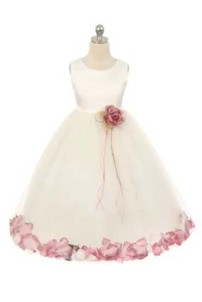 *RESTOCKED* 160B  Ivory Satin Flower Petal Plus Size Girl Dress