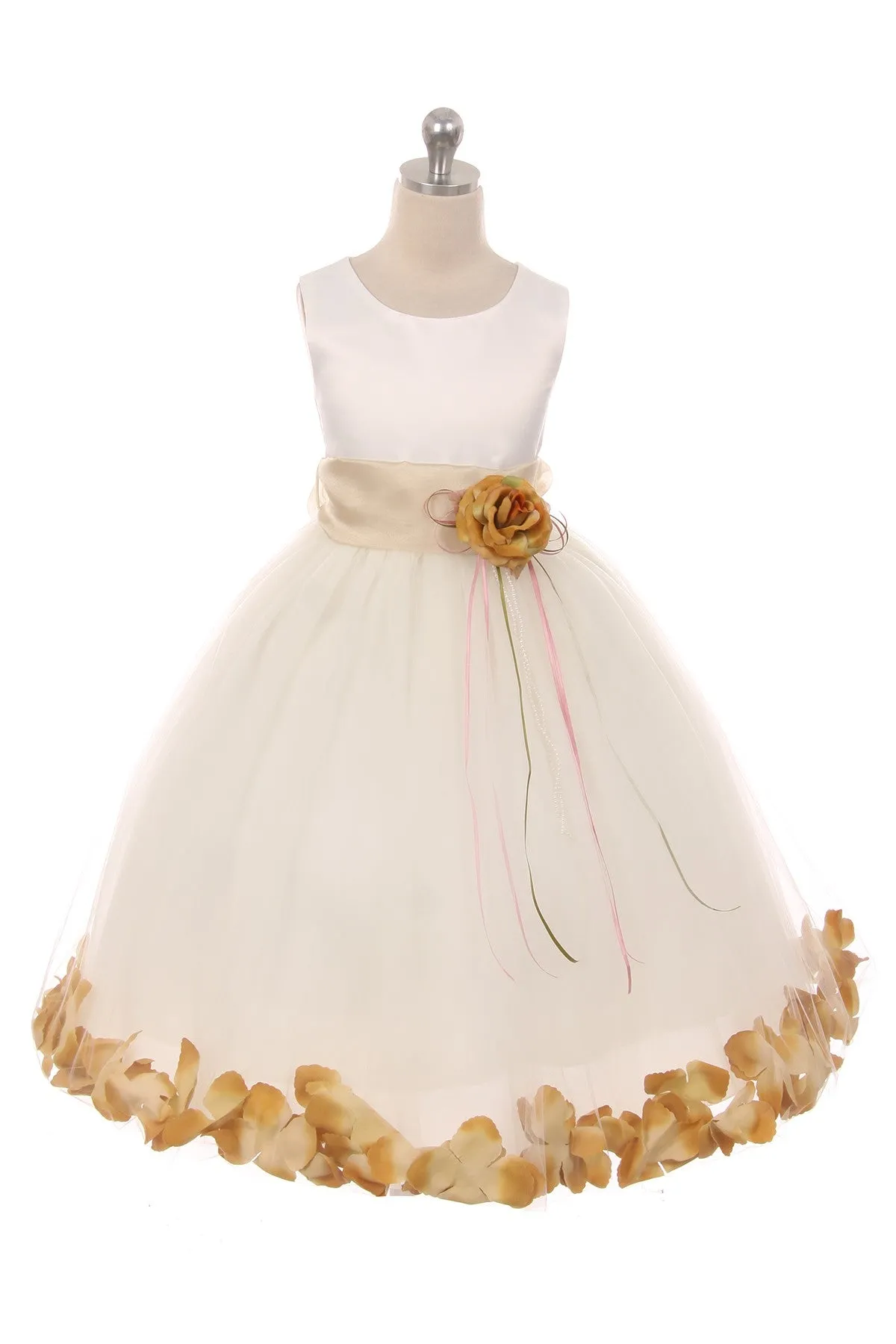 *RESTOCKED* 160B  Ivory Satin Flower Petal Plus Size Girl Dress