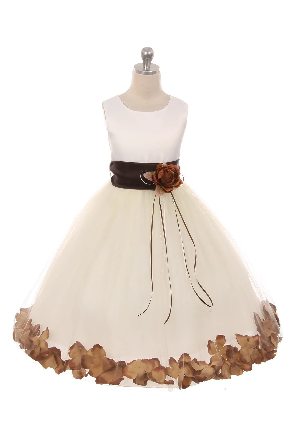 *RESTOCKED* 160B  Ivory Satin Flower Petal Plus Size Girl Dress