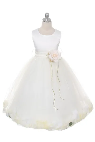 *RESTOCKED* 160B  Ivory Satin Flower Petal Plus Size Girl Dress