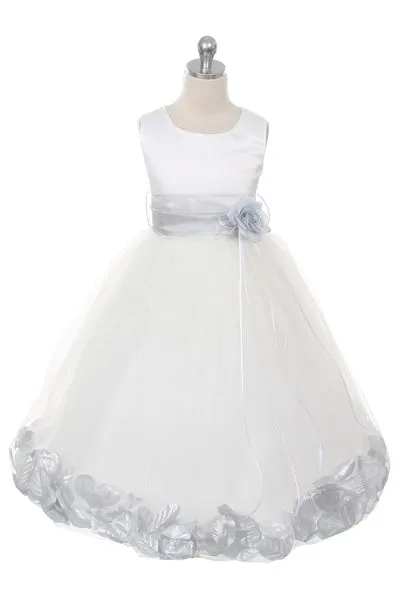 *RESTOCKED* 160B  Ivory Satin Flower Petal Plus Size Girl Dress