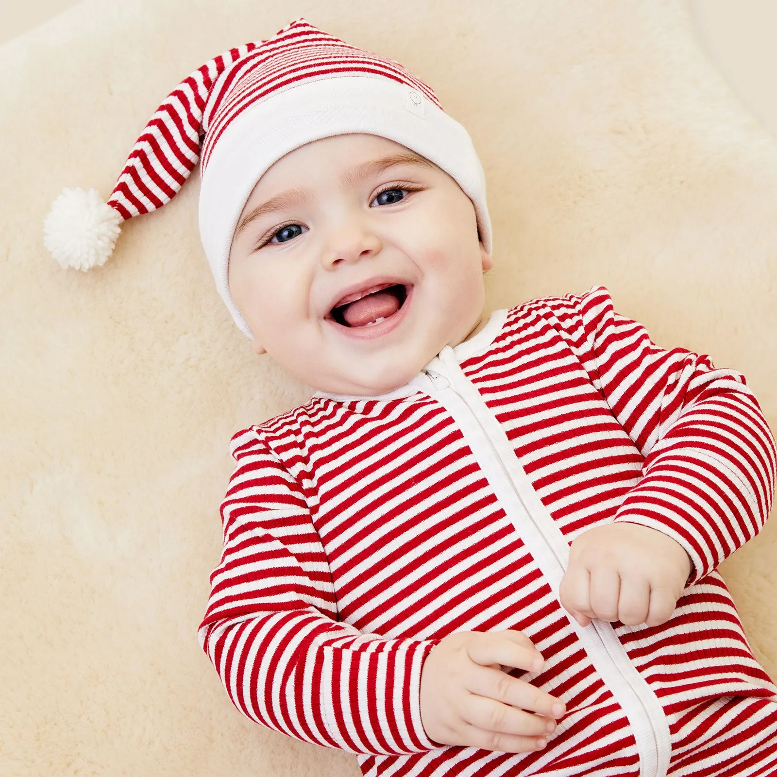 Ruby Stripe Ribbed Clever Zip Snug Fit Pajamas & Elf Hat