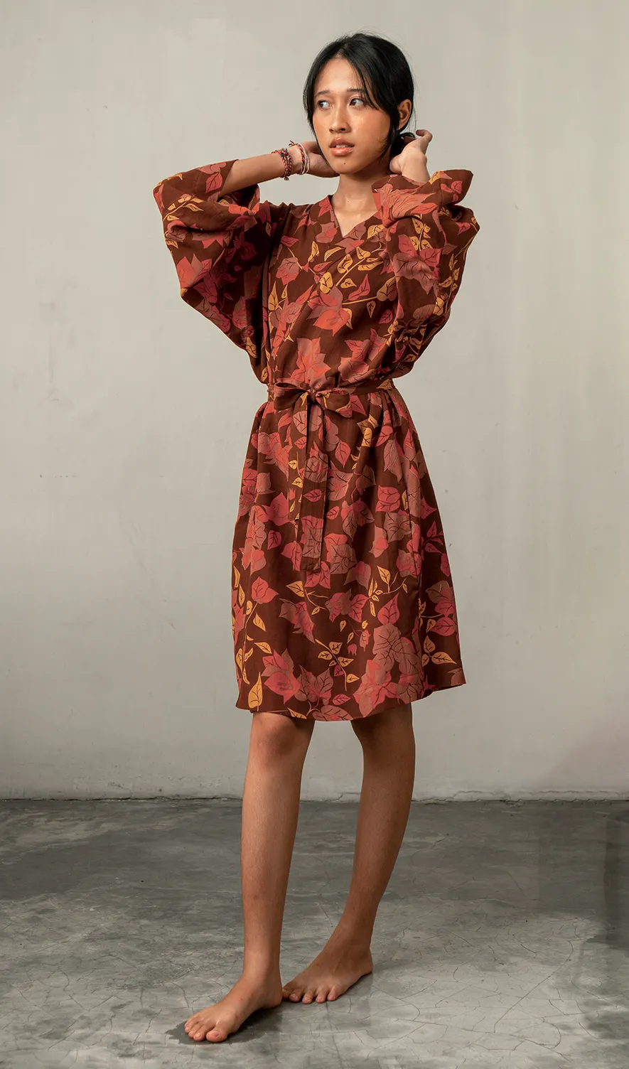 Short Kimono Robe Bougainvillea Brown, 1 Size