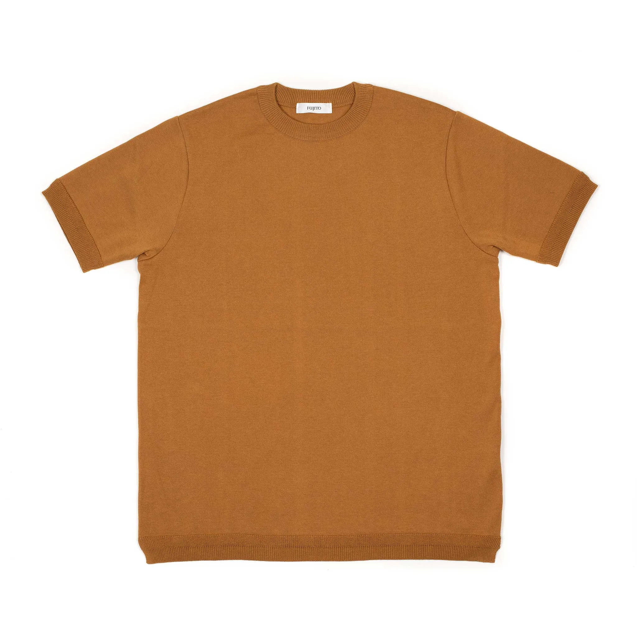 Short sleeve knit t-shirt in caramel brown