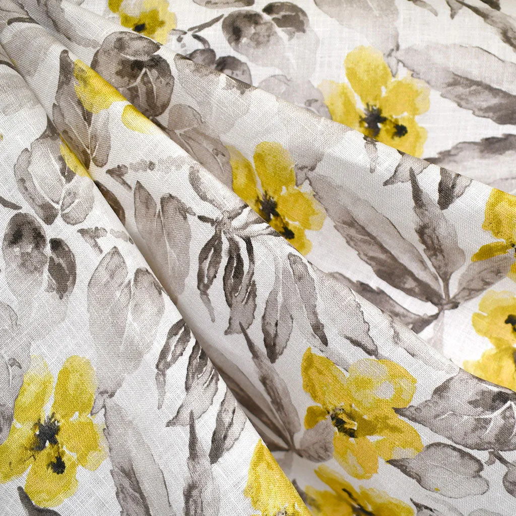 Subtle Watercolor Floral Digital Print Linen Shirting Vanilla/Taupe