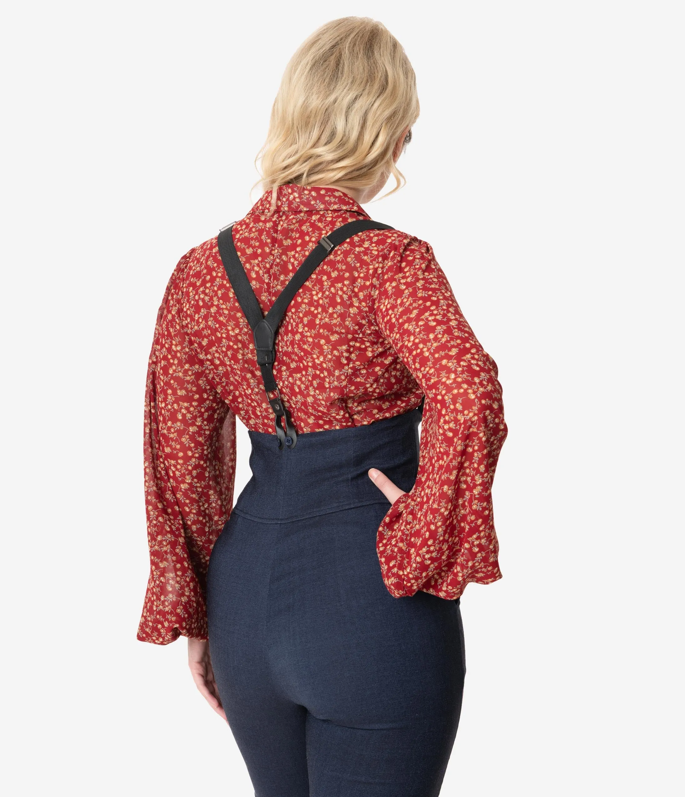 Unique Vintage Red & Rust Floral Vine Francesca Blouse