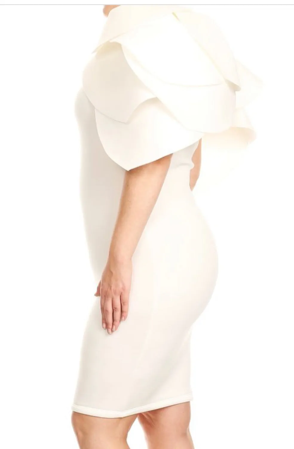 White Midi Dress With Petal Sleeves