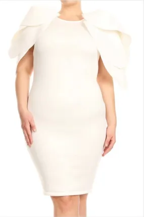 White Midi Dress With Petal Sleeves